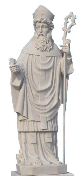 tall marble statue of a saint holding a staff