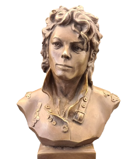 Bronze bust sculpture of a young man with curly hair