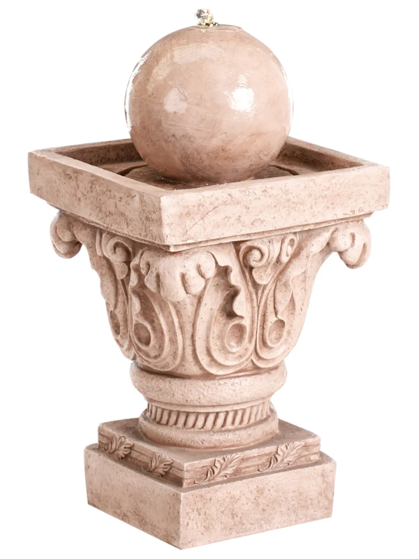 decorative terracotta fountain with a spherical top