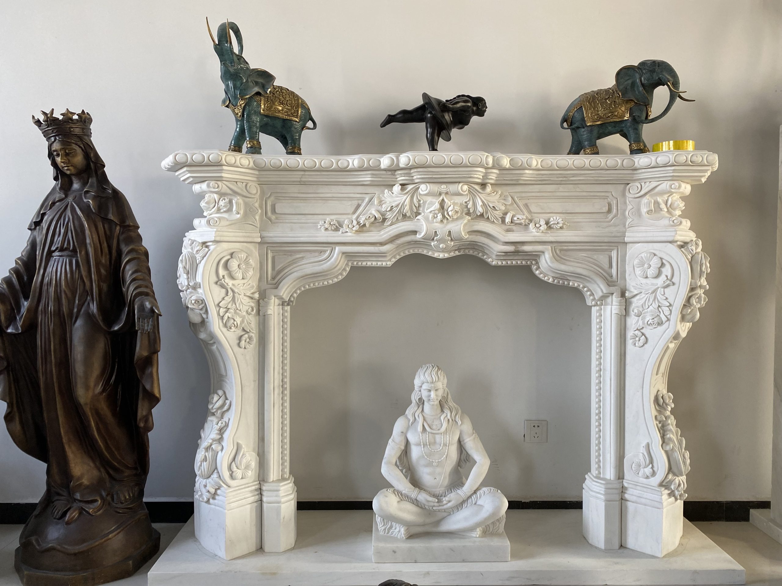 Exquisite Fireplace Sculpture in Marble