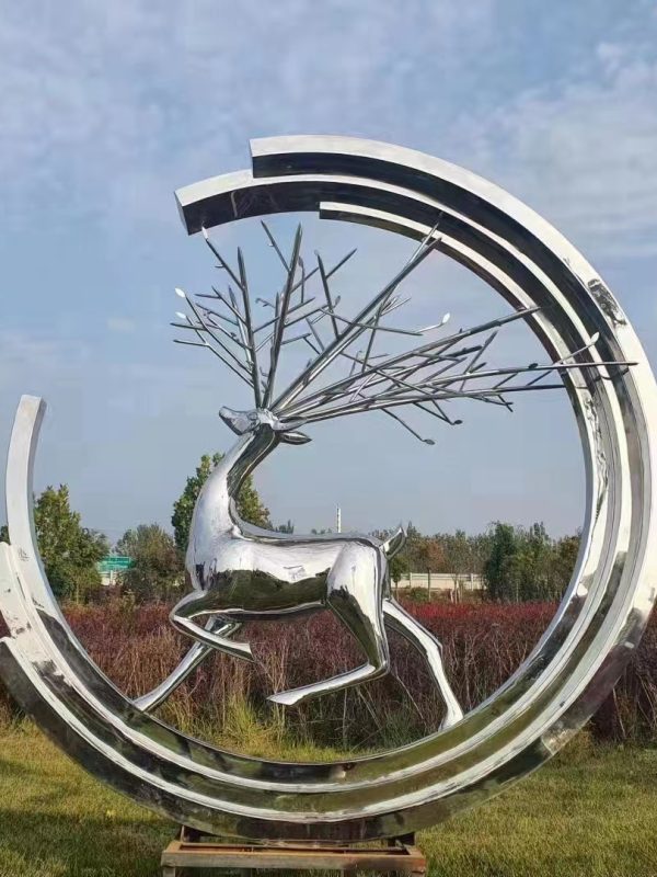 Elegant Deer in Circle Sculpture