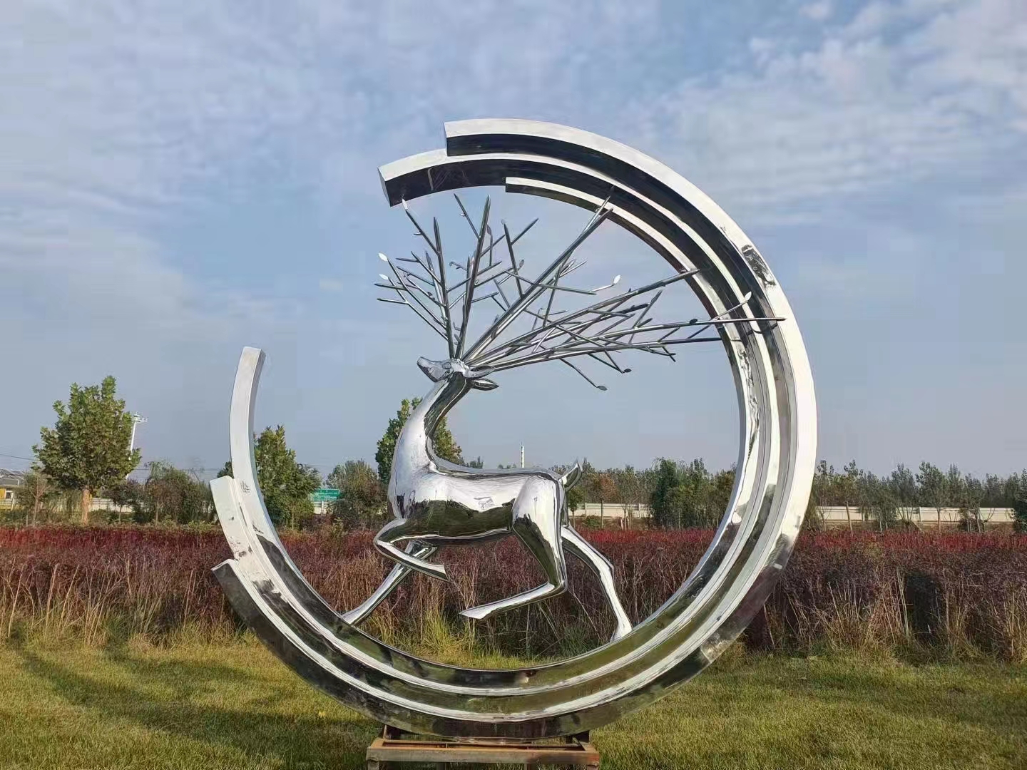 Elegant Deer in Circle Sculpture