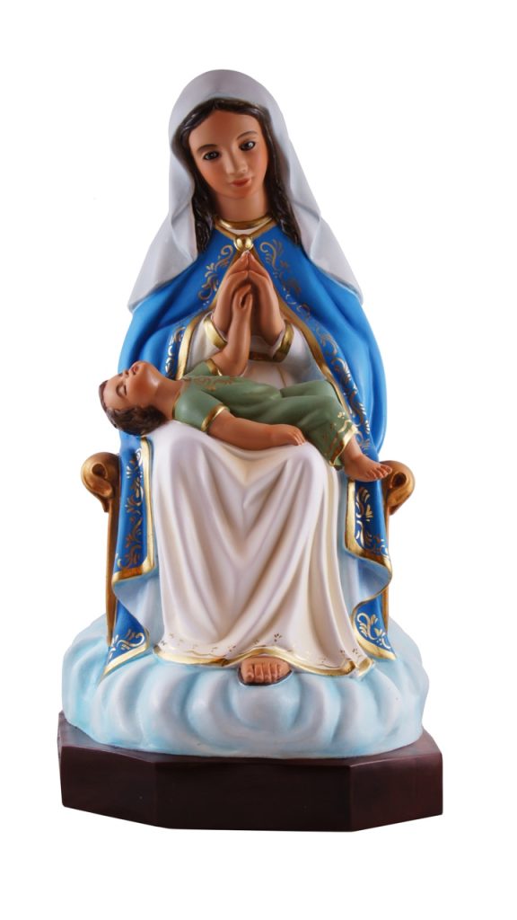 colorful sculpture of a seated woman holding a child