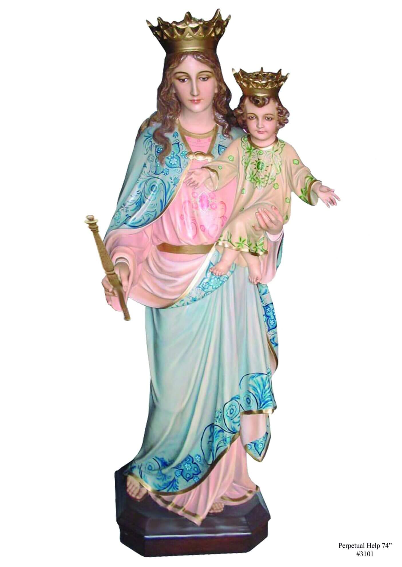 colorful statue of Virgin Mary holding child Jesus