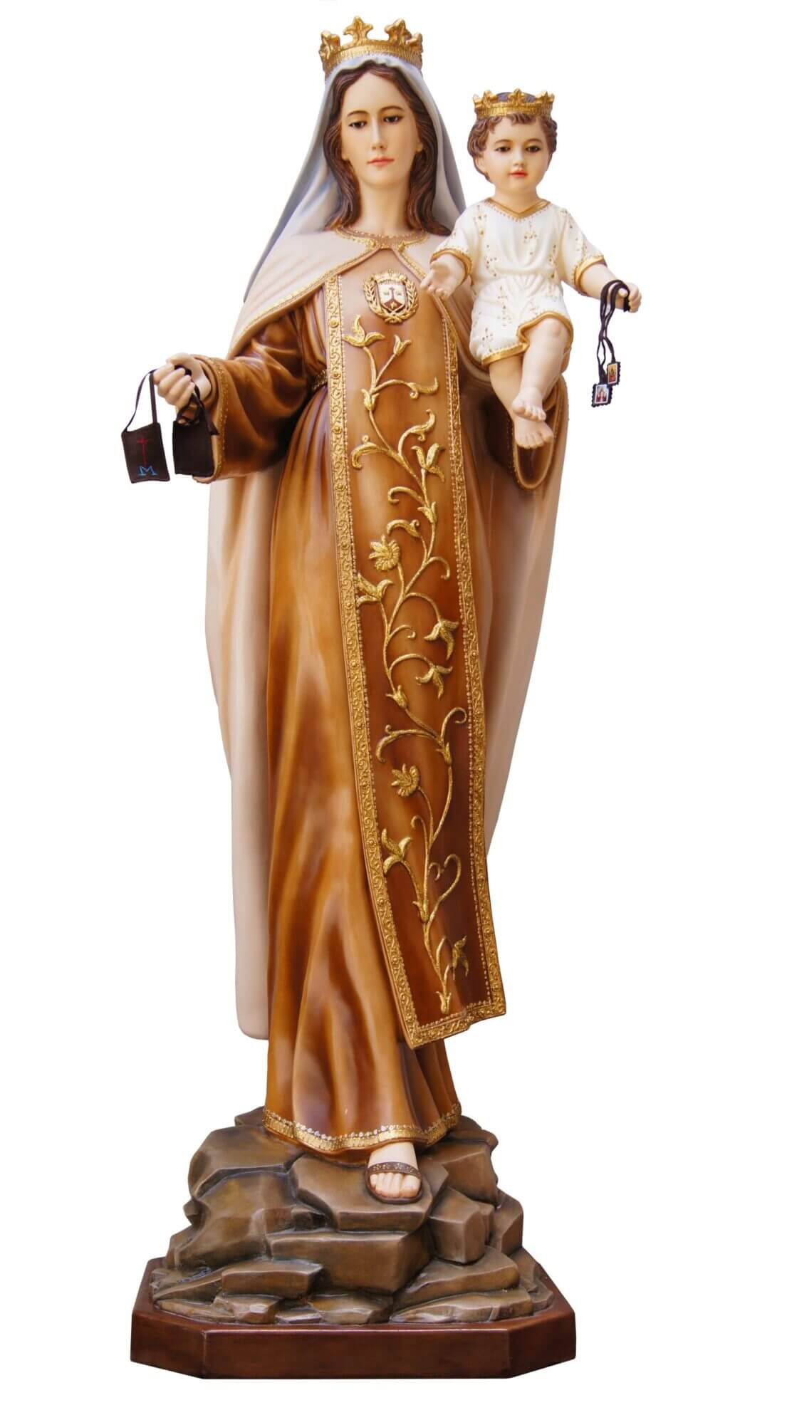 religious sculpture of a woman holding a child and objects