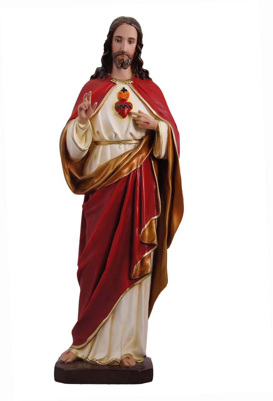religious figure in red and white robes with a heart symbol