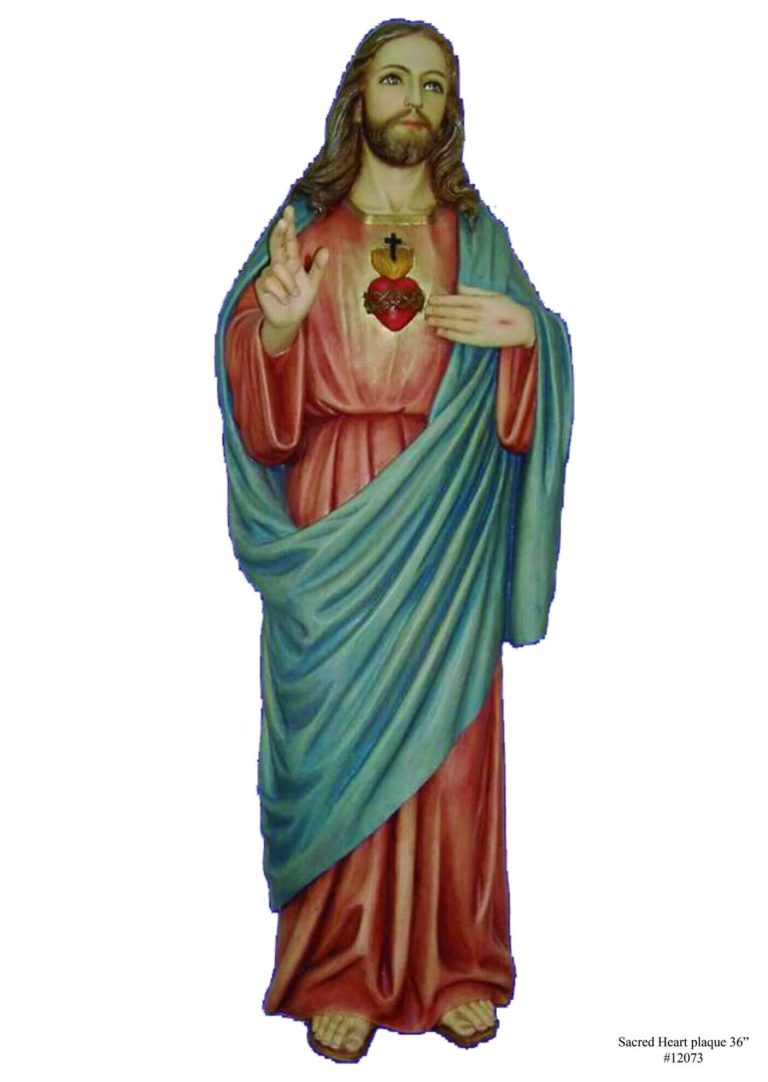 colorful statue of Sacred Heart Jesus with outstretched hand