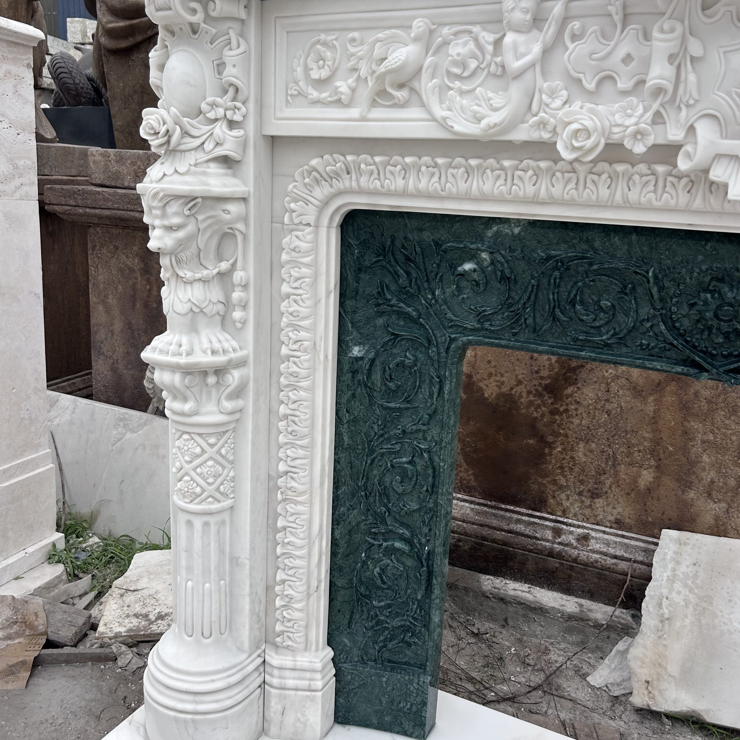 Elegantly Carved Fireplace Sculpture